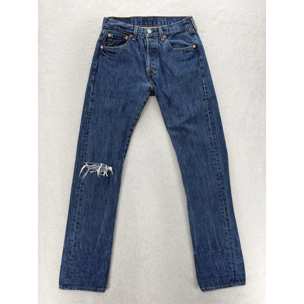 Levis 501 Jeans Mens 29x32 Blue Medium Wash Straight Denim Distressed Pants Fit